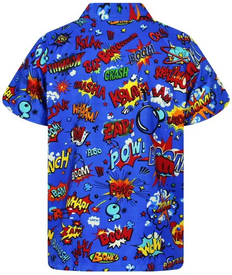Funky Hawaiian Shirt Boom Bang Comic Multi Blue Men’s Casual Shirt
