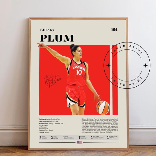 Kelsey Plum WNBA Poster: Mid-Century Modern Basketball Art Print