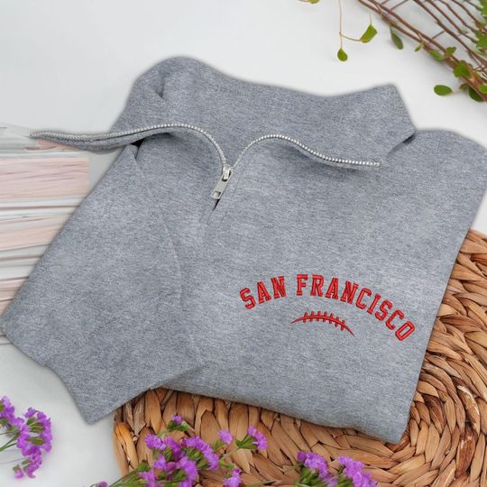 Embroidered San Francisco Football Quarter-Zip Sweatshirt: Cozy Game Day Pullover