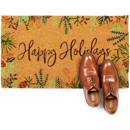 Christmas Welcome Coir Door Mat for Indoor and Outdoor Holiday Decor
