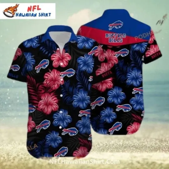 Buffalo Hawaiian Shirt – Black And Blue Hibiscus Tropical , Gift for Fan