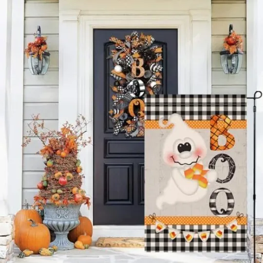 Halloween Ghost Boo Garden Flag, Double Sided for Outside Fall Autumn