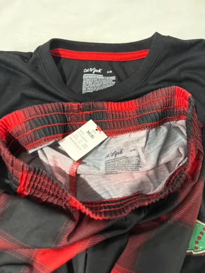 Cat & Jack Boy's Long Sleeve Christmas Pajama Set 2pc Black Red Plaid Cookie