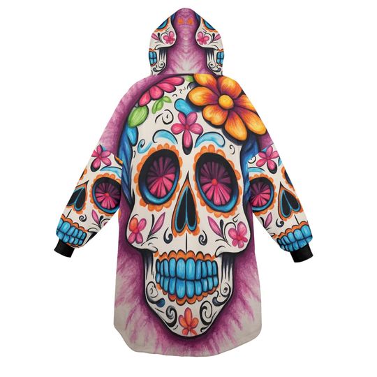Sugar Skull Blanket Hoodie Da De Los Muertos Chicano Personalized Blanket