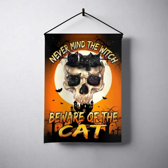 Halloween Never Mind The Witch Beware Of The Cat Flag, Cat Witch Flag
