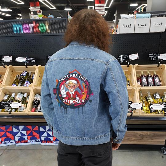 Snitches Get Stitches Denim Trucker Jacket Men’s Streetwear