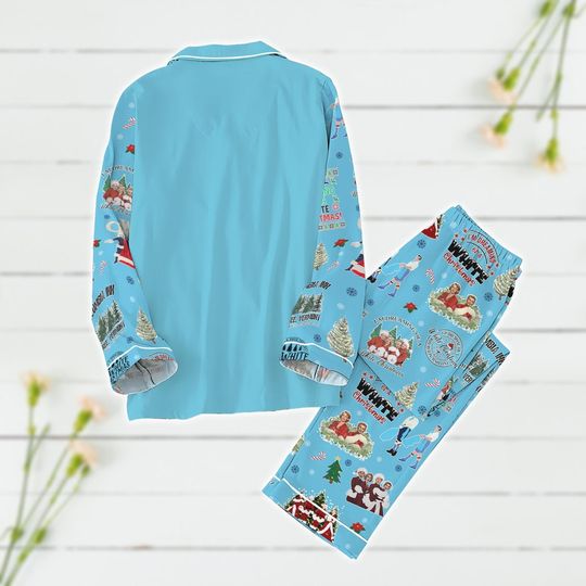 White Christmas Pajamas Set, Columbia Inn Pine Tree Vermont Pajamas