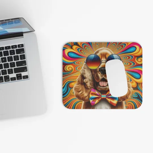 Rectangle Mouse Pad Blond Cocker Spaniel in Sunglasses Psychedelic