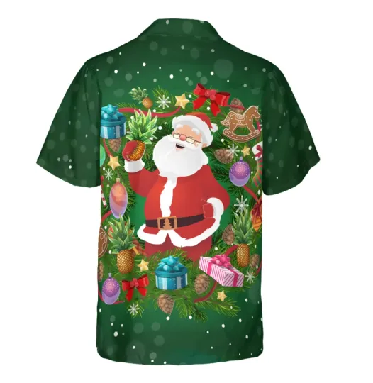 Pineapple Santa Wreath Hawaiian Shirt