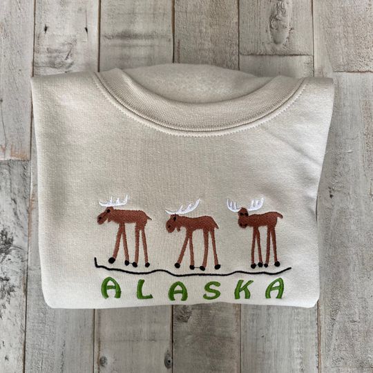 Alaska Moose Embroidered Crewneck Sweatshirt
