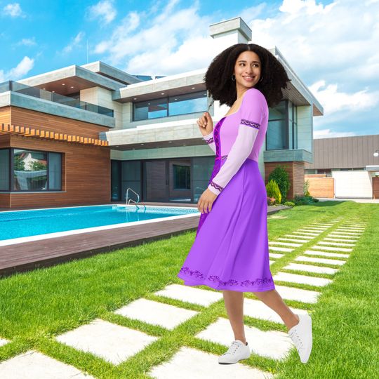 Purple Princess Long Sleeve Midi Dress