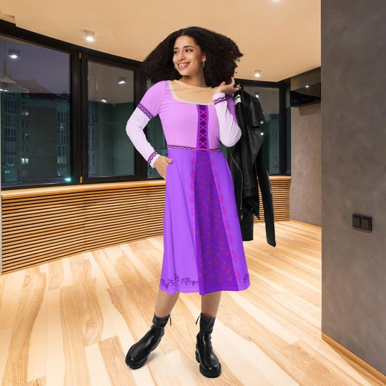 Purple Princess Long Sleeve Midi Dress