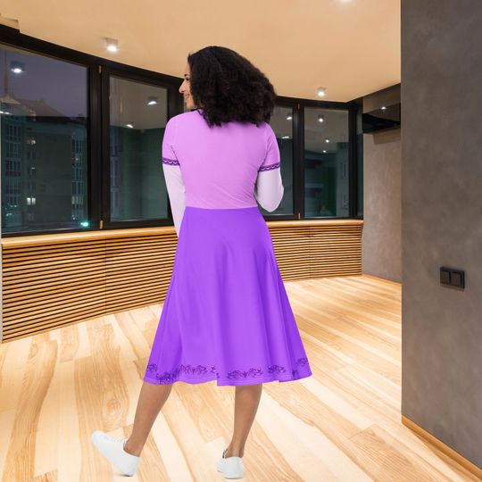 Purple Princess Long Sleeve Midi Dress