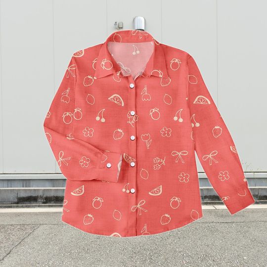 Tropical Fruit Blouse for Women, Casual Beach Top