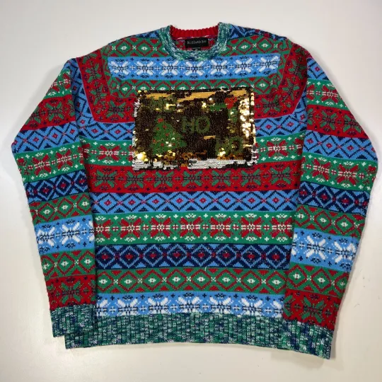 Blizzard Bay Ugly Christmas Sweater Mens Medium Multicolor Knit Ho Ho Ho