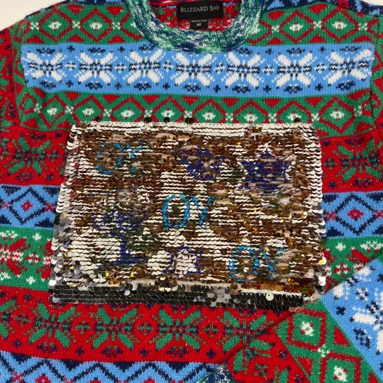 Blizzard Bay Ugly Christmas Sweater Mens Medium Multicolor Knit Ho Ho Ho
