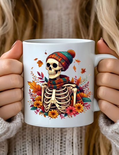 Halloween Skeleton Mug, Fall Skeleton Mug, Halloween Spooky Skeleton Gift