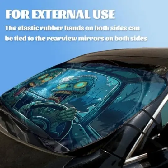 Car Front Window Sun Shield Cool Cartoon Halloween 59"L x 31.5"W Funny Zombie