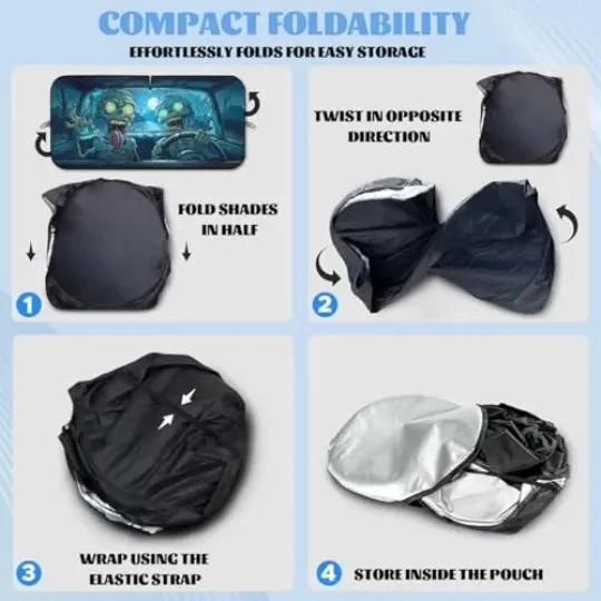 Car Front Window Sun Shield Cool Cartoon Halloween 59"L x 31.5"W Funny Zombie