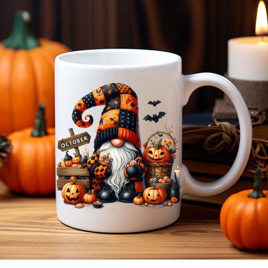 Ceramic Mug, October Halloween Cute Spooky Gnome Mug