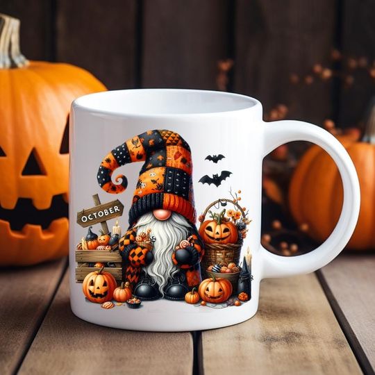 Ceramic Mug, October Halloween Cute Spooky Gnome Mug