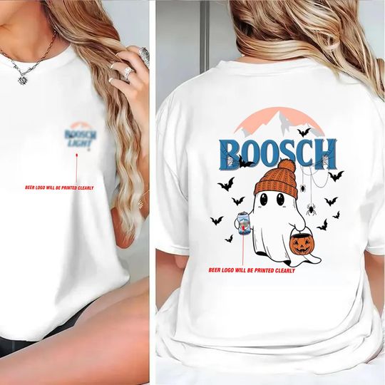 Boosh Ghost Halloween T-Shirt Two-Sided Beer and Pumpkin Design