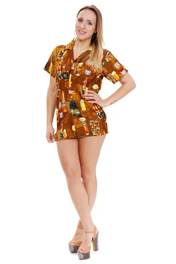 Funky Hawaiian Blouse Beer Bottle Pattern Hawaiian Shirt Brown