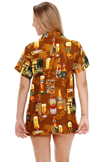 Funky Hawaiian Blouse Beer Bottle Pattern Hawaiian Shirt Brown