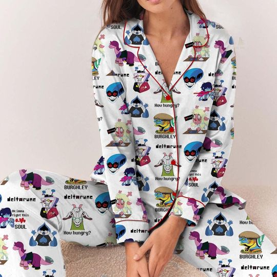 Deltarune Pixel Art Pajama Set with Retro Gaming Tee for Adults