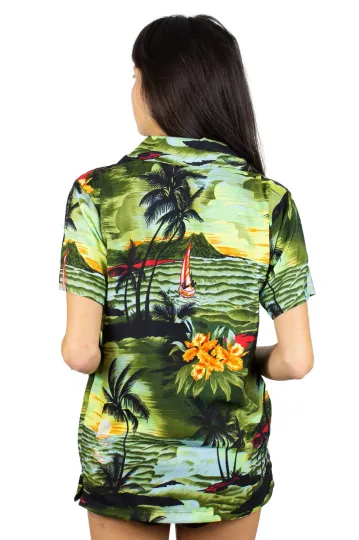 Funky Hawaiian Blouse Surf Dark Green