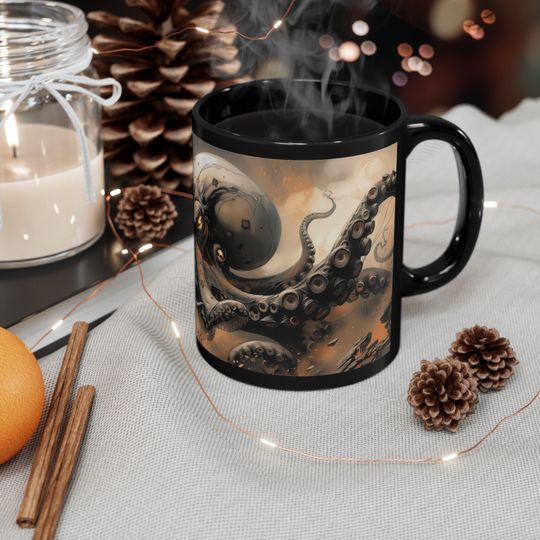 Angry Octopus Mug 11oz 15oz Black Ceramic Kitchen & Dining
