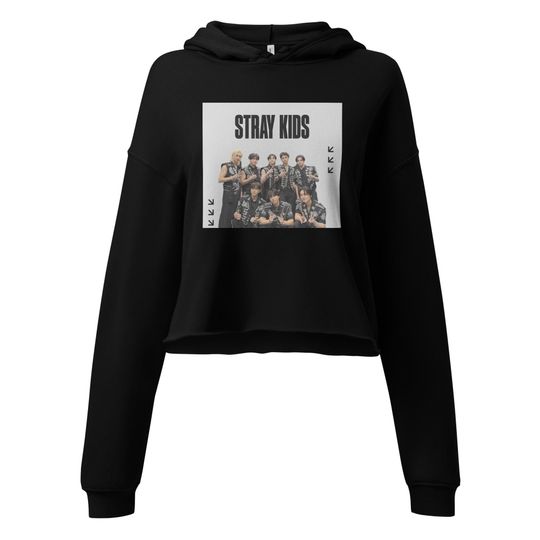 Black Cropped Hoodie  Stray Kids Inspired Graphic  Minimal K-pop Streetwear
