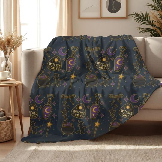 Witchy Arctic Fleece Blanket: Cozy Halloween Throw, Fall Couch Decor