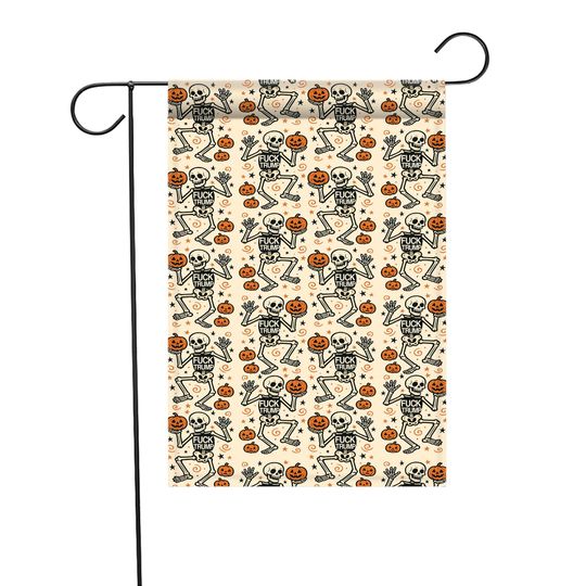 Anti Trump Halloween Garden Flag: Funny Skeleton Pumpkin, Liberal Fall Decor