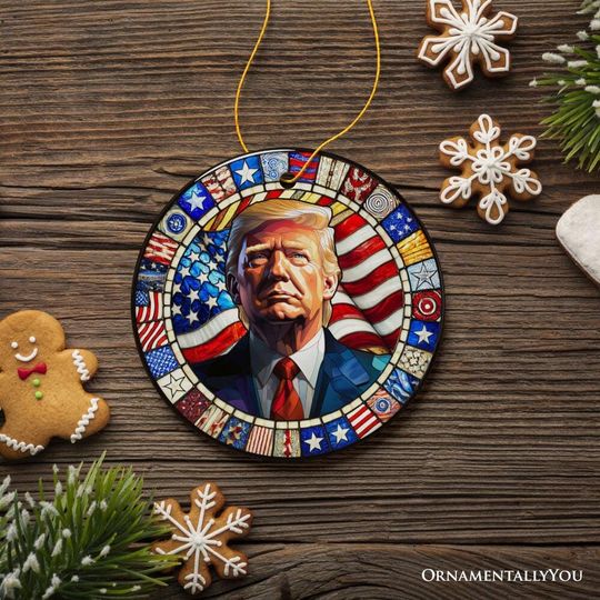 Donald Trump Stained Glass Ornament for Election Support Christmas Gift