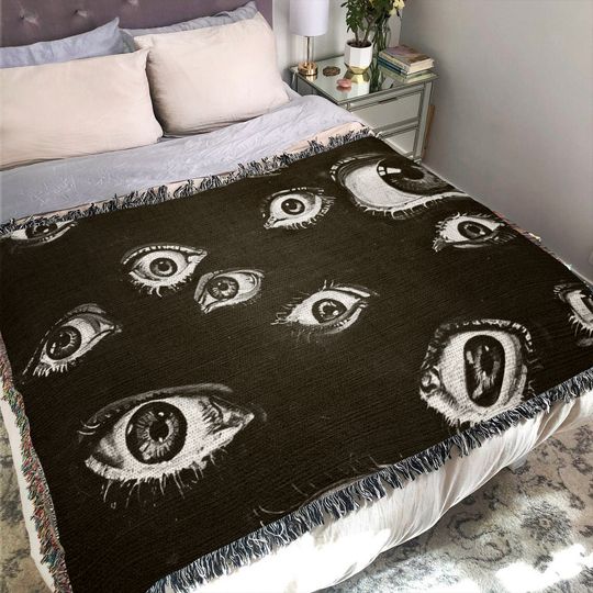 Evil Eye Woven Blanket: Vintage Horror Occult Decor