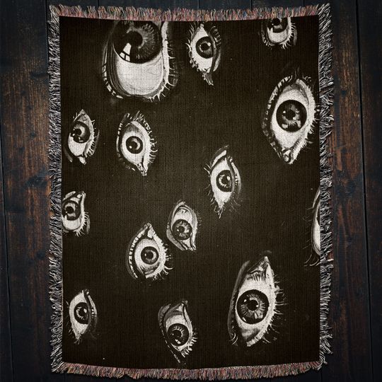 Evil Eye Woven Blanket: Vintage Horror Occult Decor