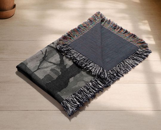 Halloween Witch   Woven Blanket, Spooky Fall Blanket, Witch Silhouette Blanket, Halloween Decor Blanket, Autumn Night Blanket Gift