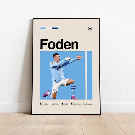 Phil Foden Poster - Minimalist Mid century Modern Football Wall Art Print