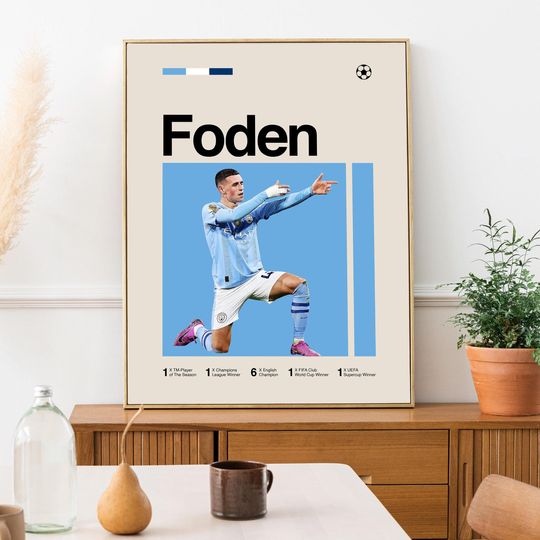 Phil Foden Poster - Minimalist Mid century Modern Football Wall Art Print