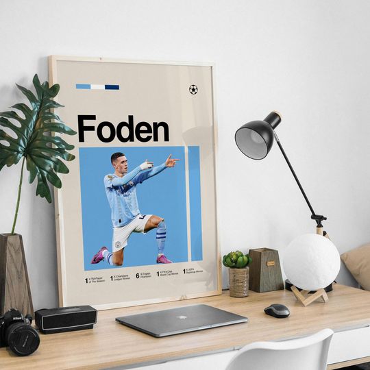 Phil Foden Poster - Minimalist Mid century Modern Football Wall Art Print