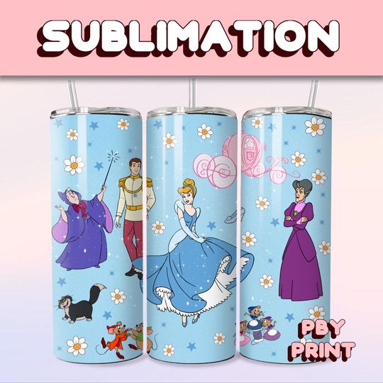 Cute Blue Ella Princess, Sublimation 20oz Tumbler Wrap, Summer, Movie, Magical, Christmas, Halloween, Cartoon, Characters, Libbey Design