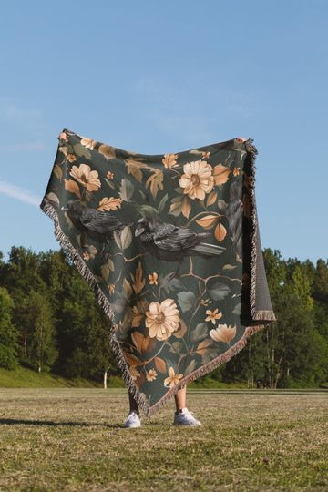 Woven Throw Blanket, Dark Cottagecore Witchy Blanket, Gothic Tapestry for Halloween Decor