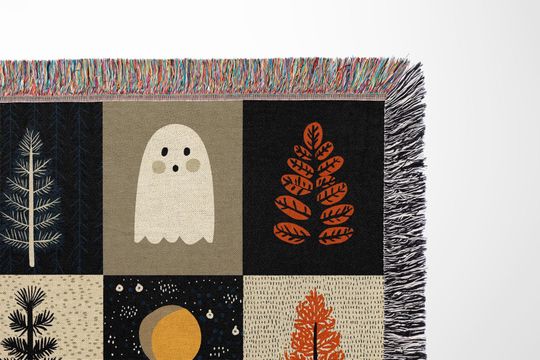 Ghost Forest Woven Blanket: Halloween Cottagecore Tapestry