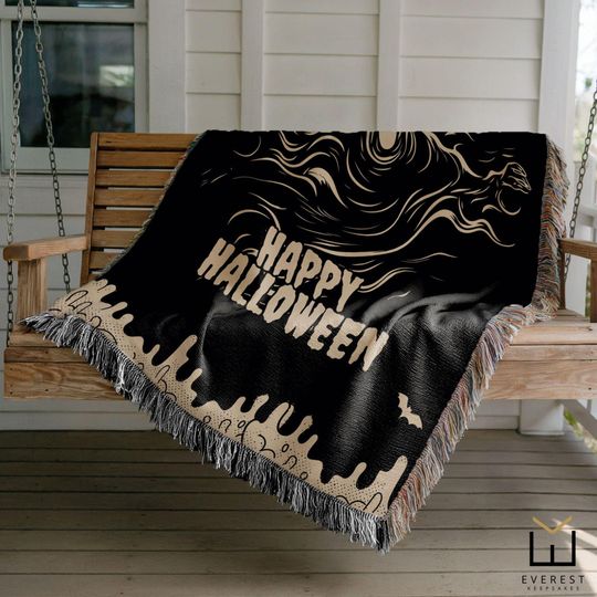 Halloween Woven Blanket: Custom Ghost Throw, Fall Decor