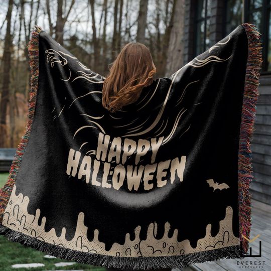 Halloween Woven Blanket: Custom Ghost Throw, Fall Decor
