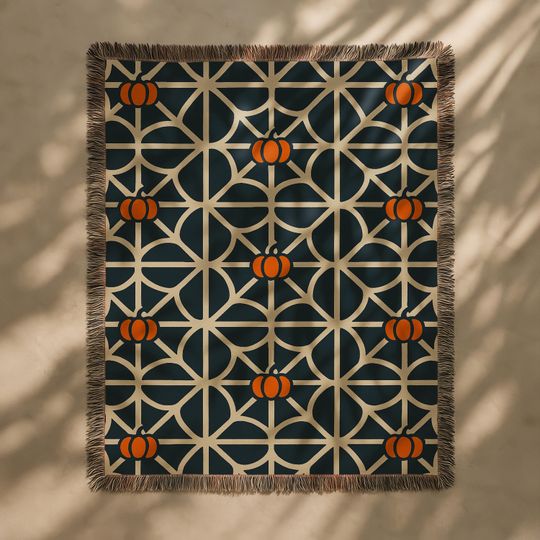 Gothic Halloween Woven Blanket, Spiderweb Patchwork Throw with Pumpkins, Cozy Spooky Home Dcor, Halloween Blanket, Halloween Throw,