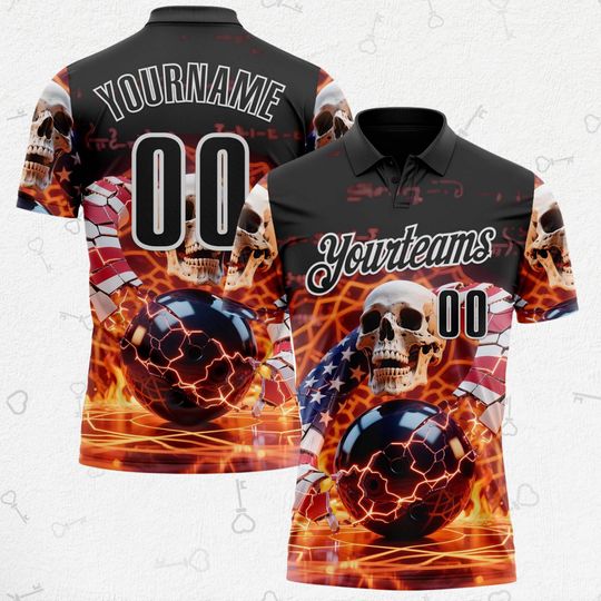 Custom Bowling Skull Polo Shirt, Sport Team Shirt, Gift For Him