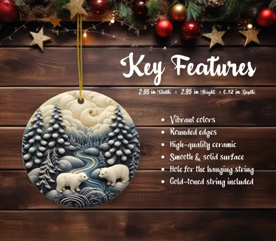 Polar Bear Ceramic Christmas Ornament