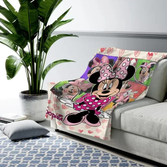 Disney Mickey Mouse Minnie Sitting Pose Customize Fleece Blanket